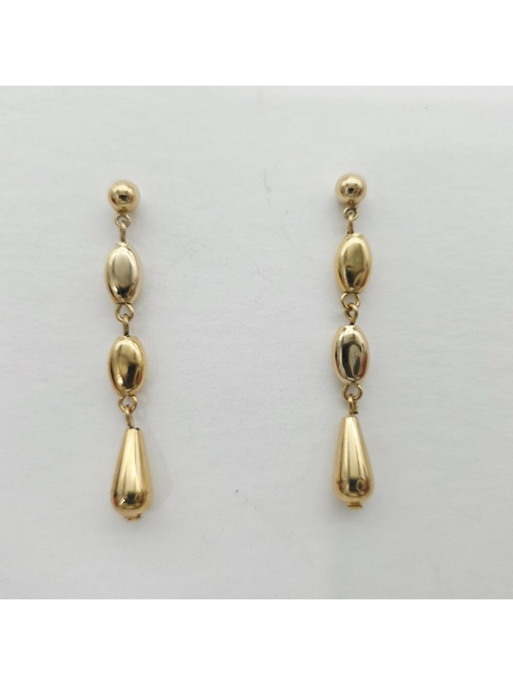 Gold-Tone Drop Dangle Earrings With Teardrop & Oval Bead Design